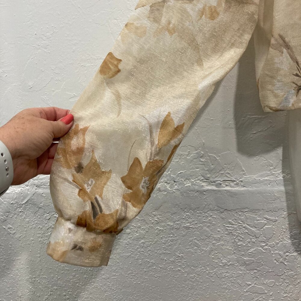 Vintage Y2K BETSY's THINGs Button Down Crop Shirt Top Sheer Floral 14 - Picture 9 of 11